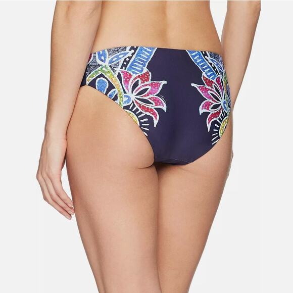Trina Turk Women Navy Mandala Lotus Reversible Swim Bikini Bottom Size US 6 - Picture 2 of 2